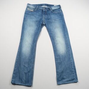 Diesel Mens Zatiny Regular Bootcut Jeans 34X32 Blue 100% Cotton Hemmed*